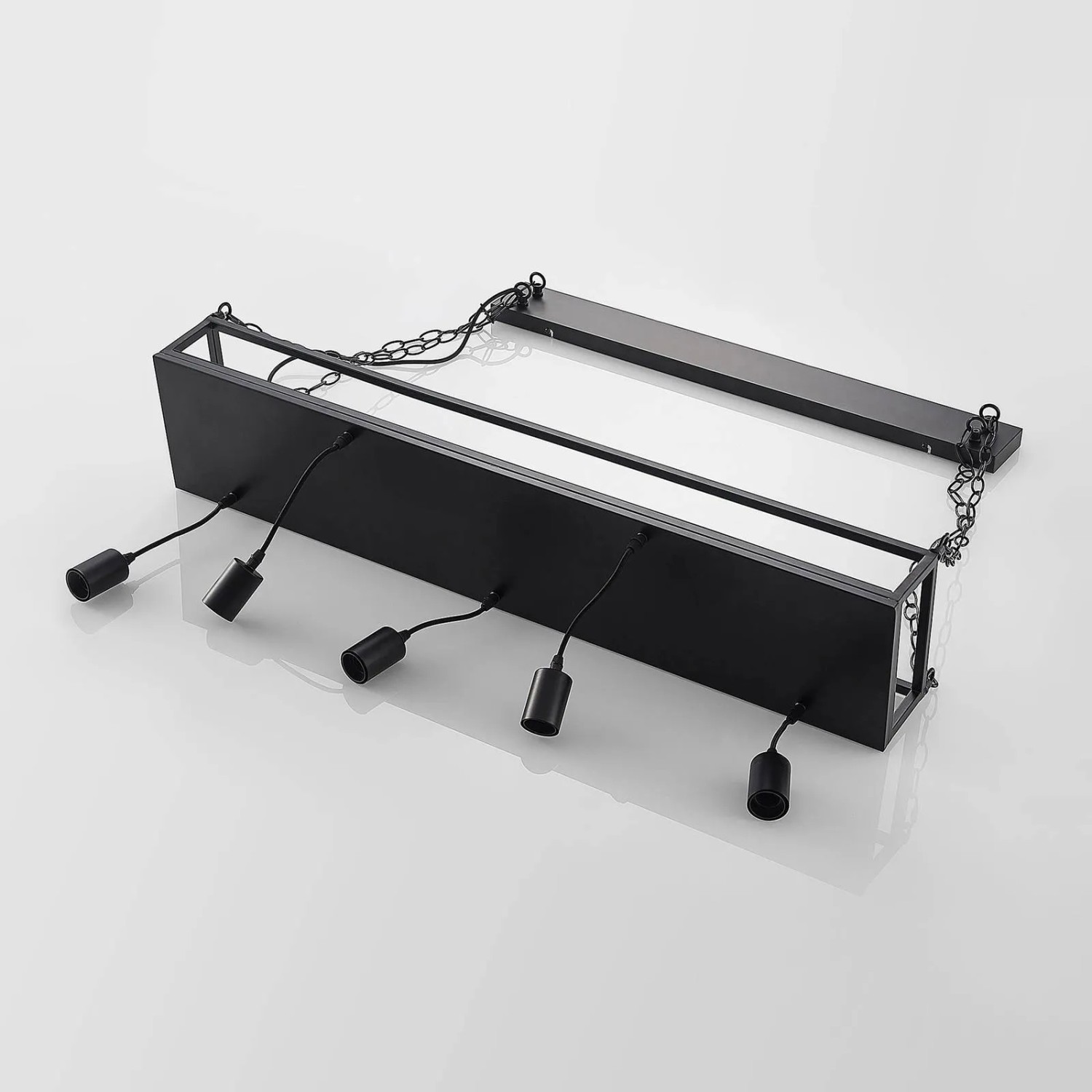 Schwarze Lindby Pendelleuchte Kirista im Retro-Stil, 5-flammig für Wohnzimmer.