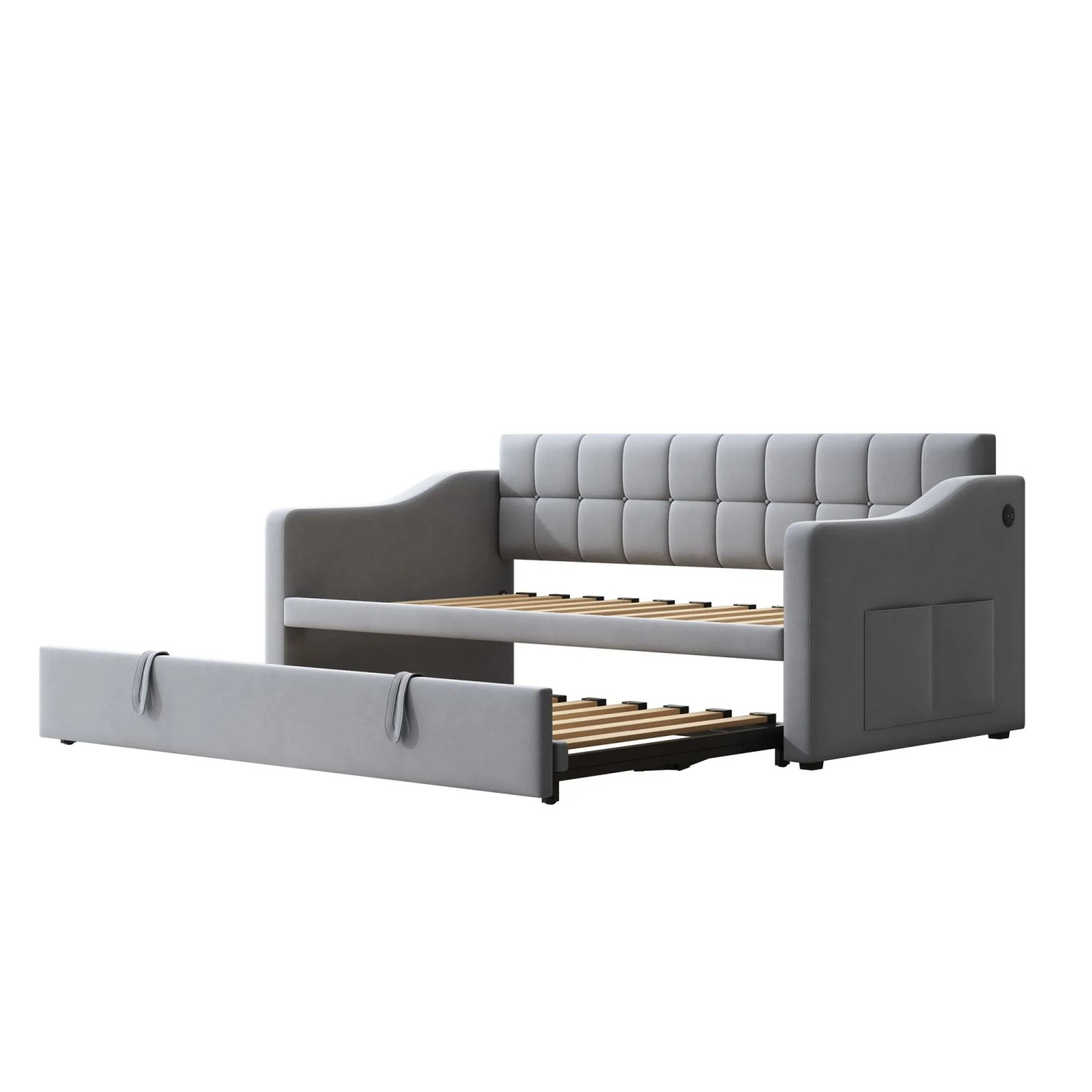 Merax Schlafsofa 90x180cm Samt Steckdose Hellgrau