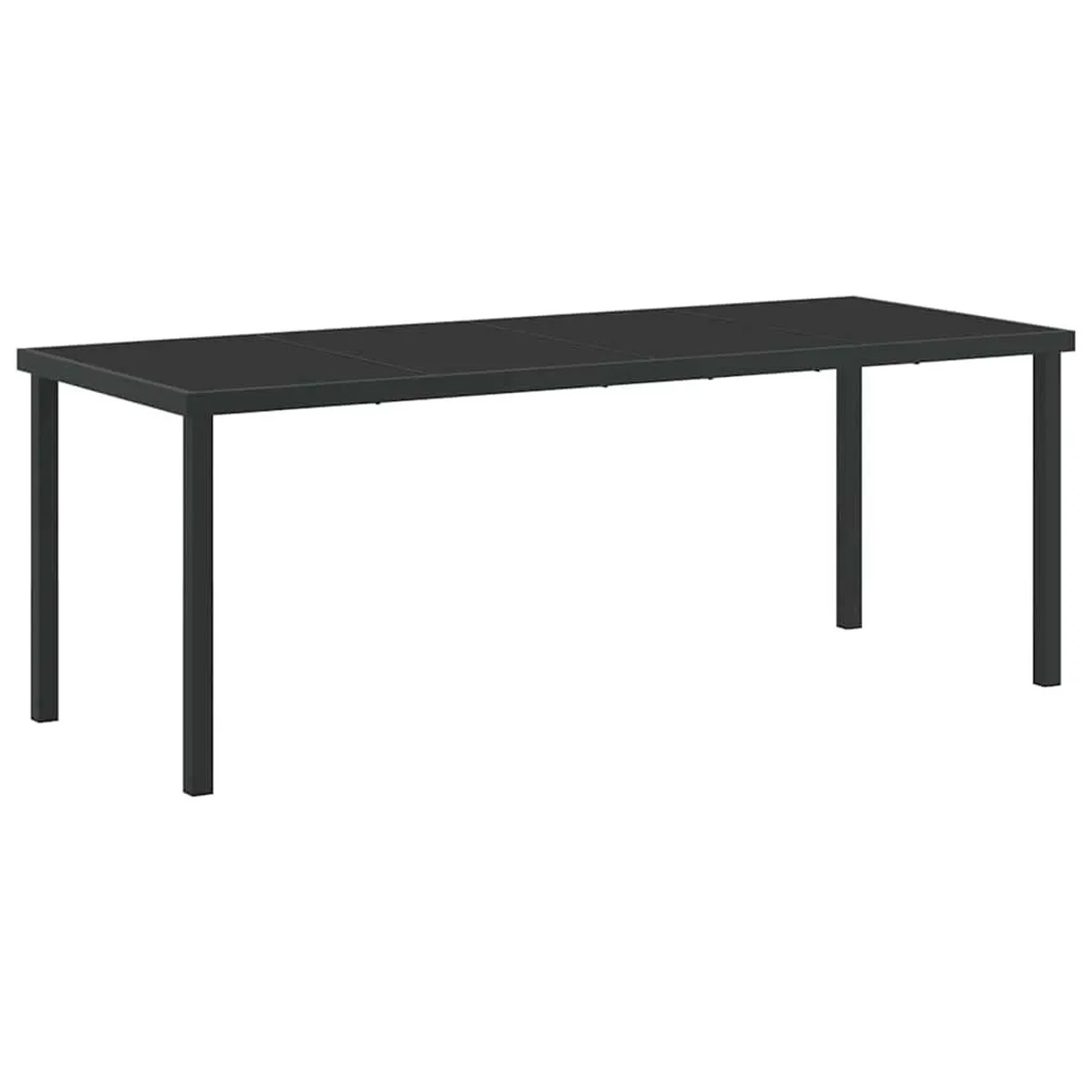 Grauer, rechteckiger Gartentisch mit Glasplatte und pulverbeschichtetem Stahlrahmen. Moderner Esstisch für Gartenmöbel.