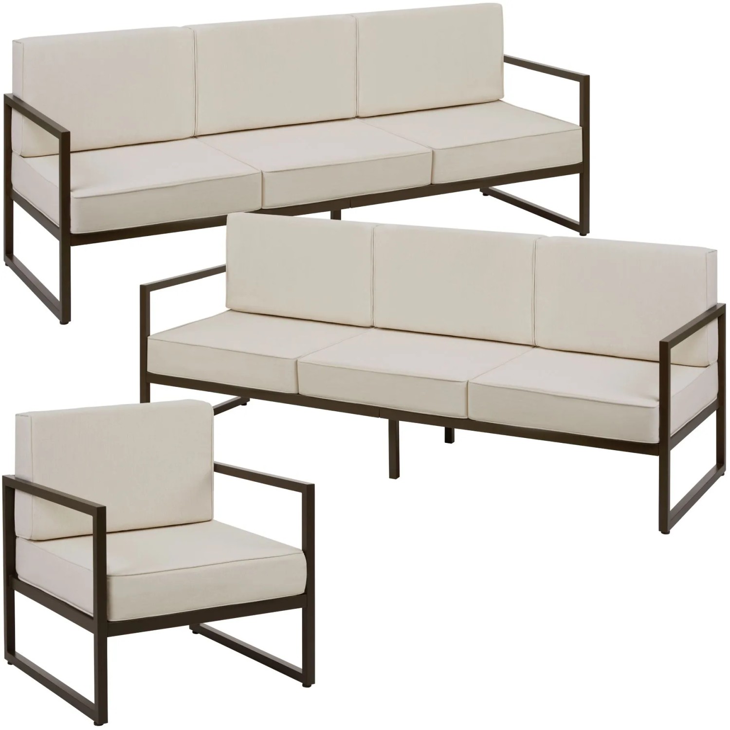 Tectake Garten Loungeset Comosa Für 7 Personen  Dicke Der Sitzpolster 14 cm Wasserabweisende  Abnehmbare Polyesterbezüge  78 x 210 x 85 cm Braun Beige