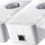 Devolo Magic 1 LAN Starter Kit: Zwei weiße Powerline Adapter mit integrierter Steckdose und LAN-Anschluss.