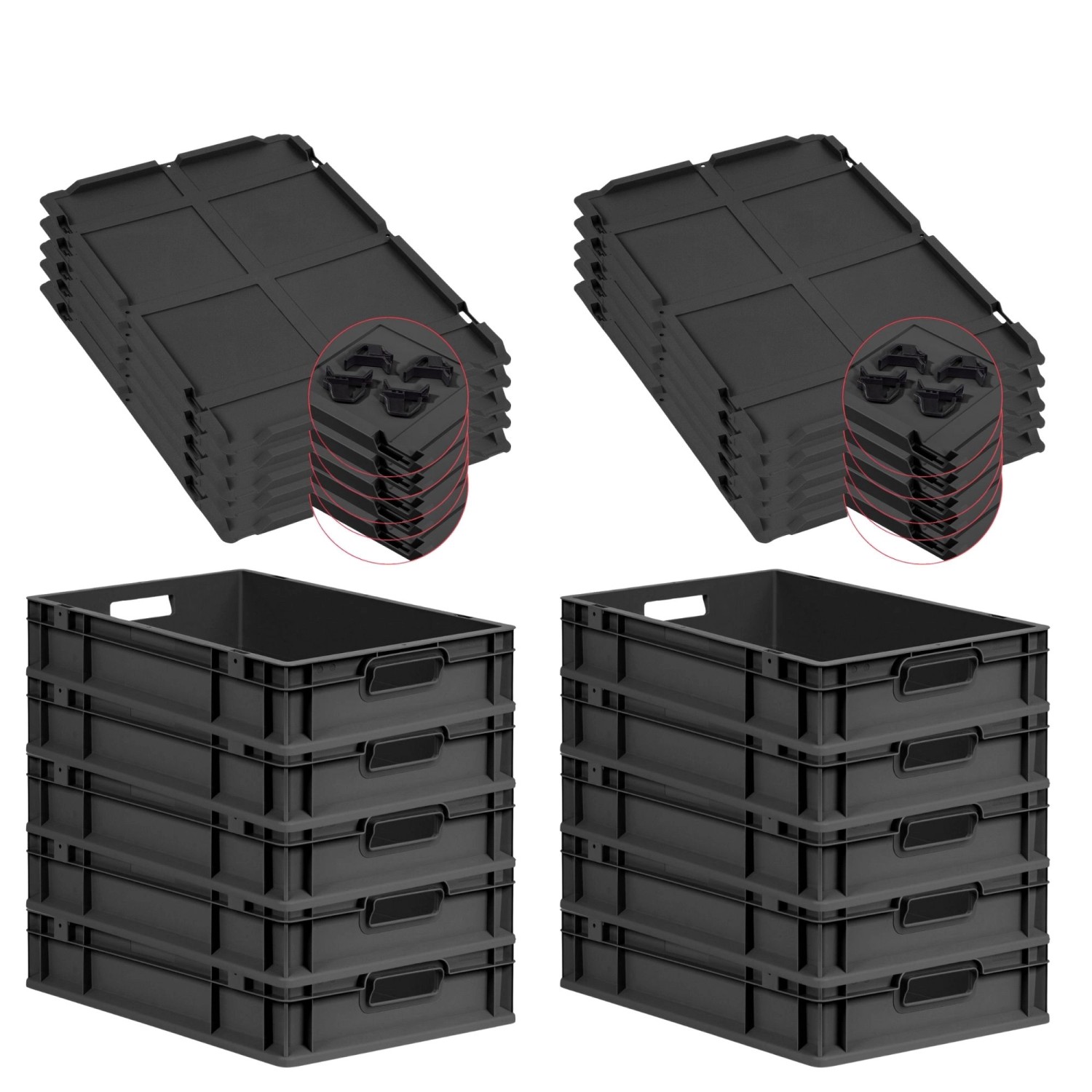 PROREGAL SparSet 10x Eurobox Nextgen Grip Mit Auflagedeckel Und Schwarzen V günstig online kaufen