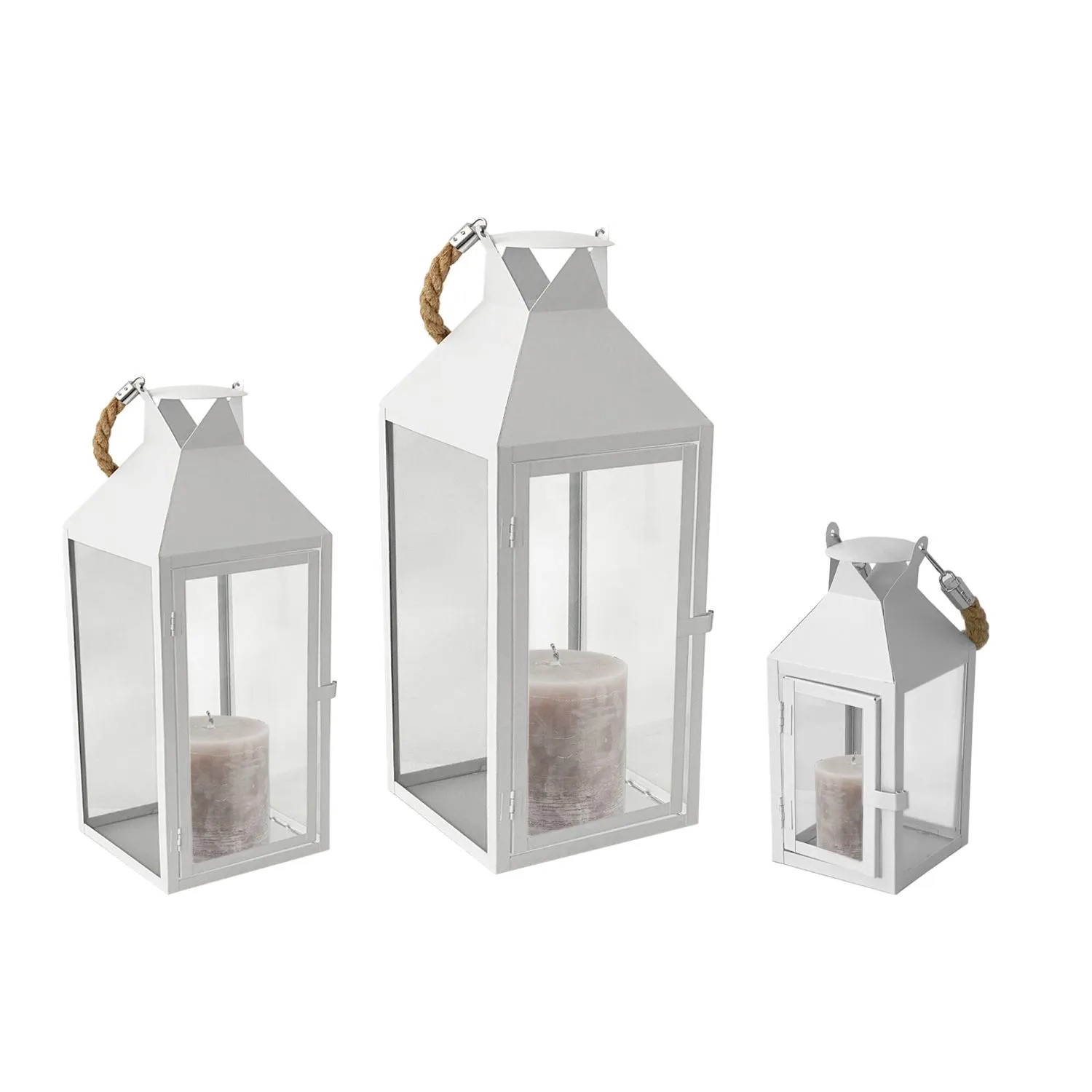 Mojawo 3tlg Gartenlaternen Windlicht Stalllaterne Laterne H25 40 51cm Metall Weiß