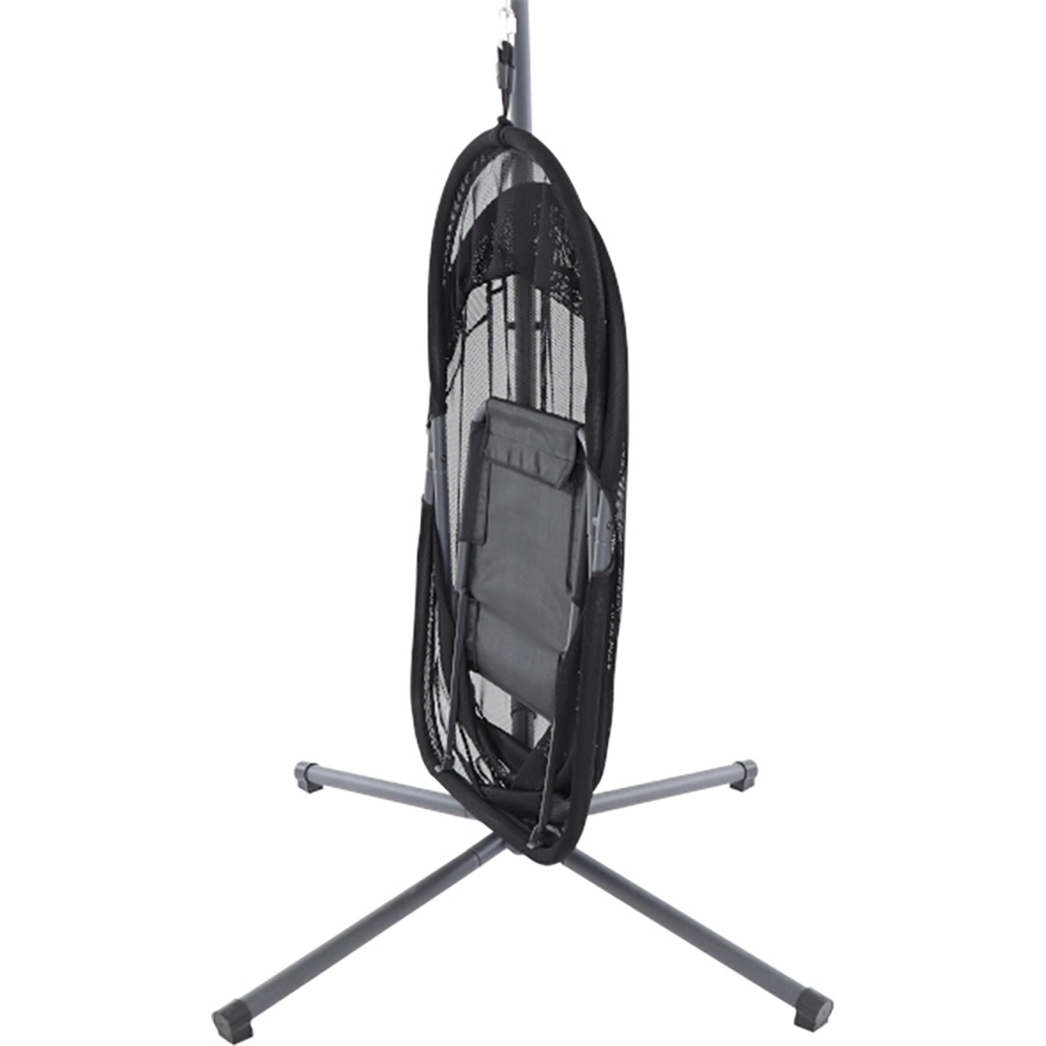 Siena Garden Hängesessel Yobaya Cool Black, platzsparend zusammengefaltet auf Gestell.