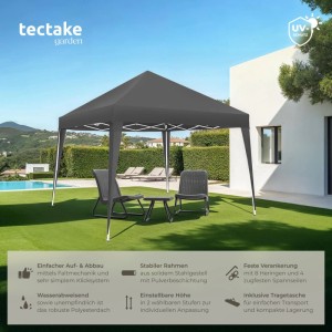 Grauer, wasserabweisender Faltpavillon Linosa 3x3 m von Tectake mit Stahlgestell und Tragetasche.