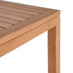 Detailaufnahme: VidaXL Badezimmerregal aus Teakholz, 4 Etagen. Holzstruktur und Verarbeitung sichtbar.
