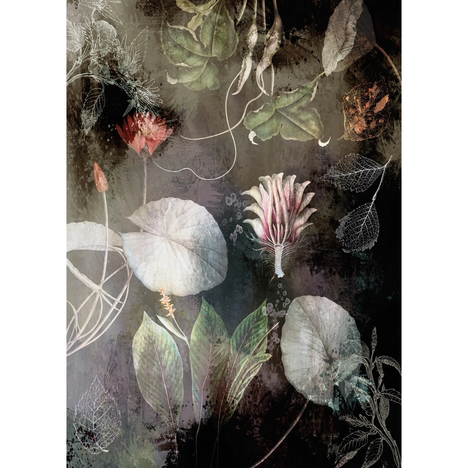 Komar Fototapete Vliestapete Night Flowers, glatt, bedruckt, geblümt, floral, realistisch, 200 x 280 cm