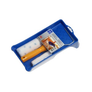 LUX Lasuren-Roller-Set, 4-teilig, mit Farbwanne, zwei Mikrofaserwalzen und Bügel. Ideal für dünnschichtige Lasuren.