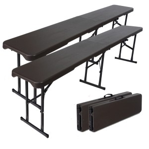 2er Set TRUTZHOLM Bierbänke, 180cm, Holzoptik Grau, klappbar. Ideal für Feste, leicht zu transportieren.