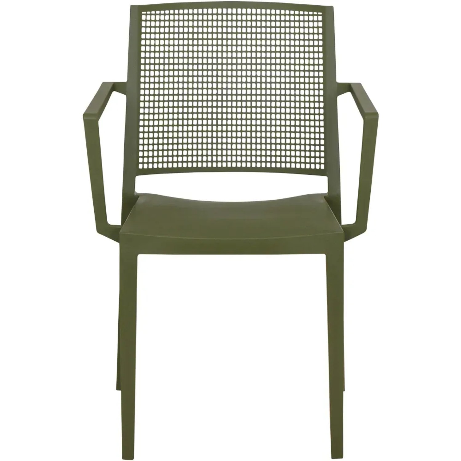 Siena Garden Stapelsessel Square in Olive: Gartenstuhl mit Armlehnen und Gittermuster im Rücken.