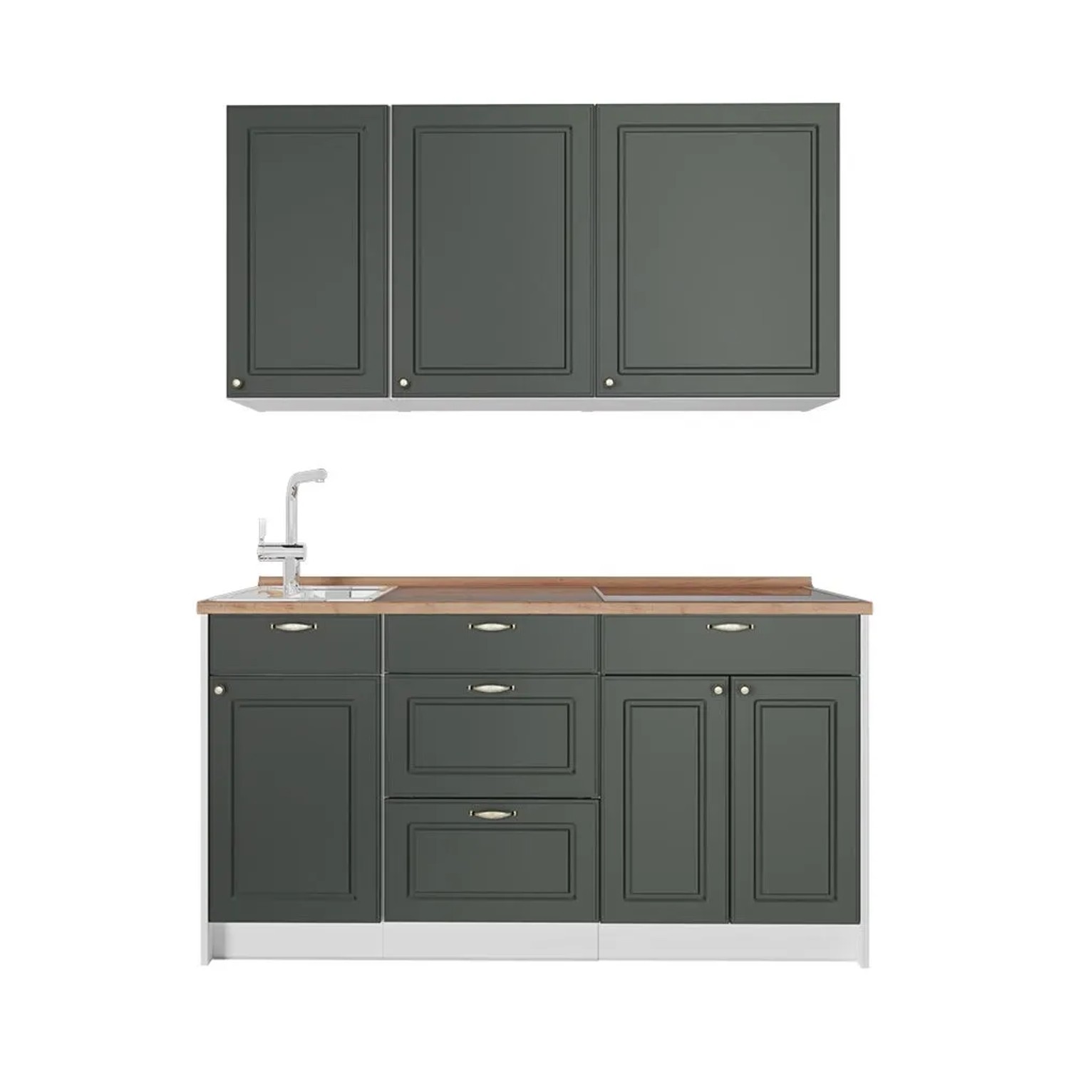 Vicco Singleküche Fame-Line Grün-Gold Landhaus/Weiß 150 x 82 AP Eiche Art Nr 64816