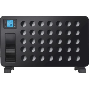 Schwarzer Stand-Konvektorheizer Tidaholm Hot Air mit LED-Display, 2300 W.