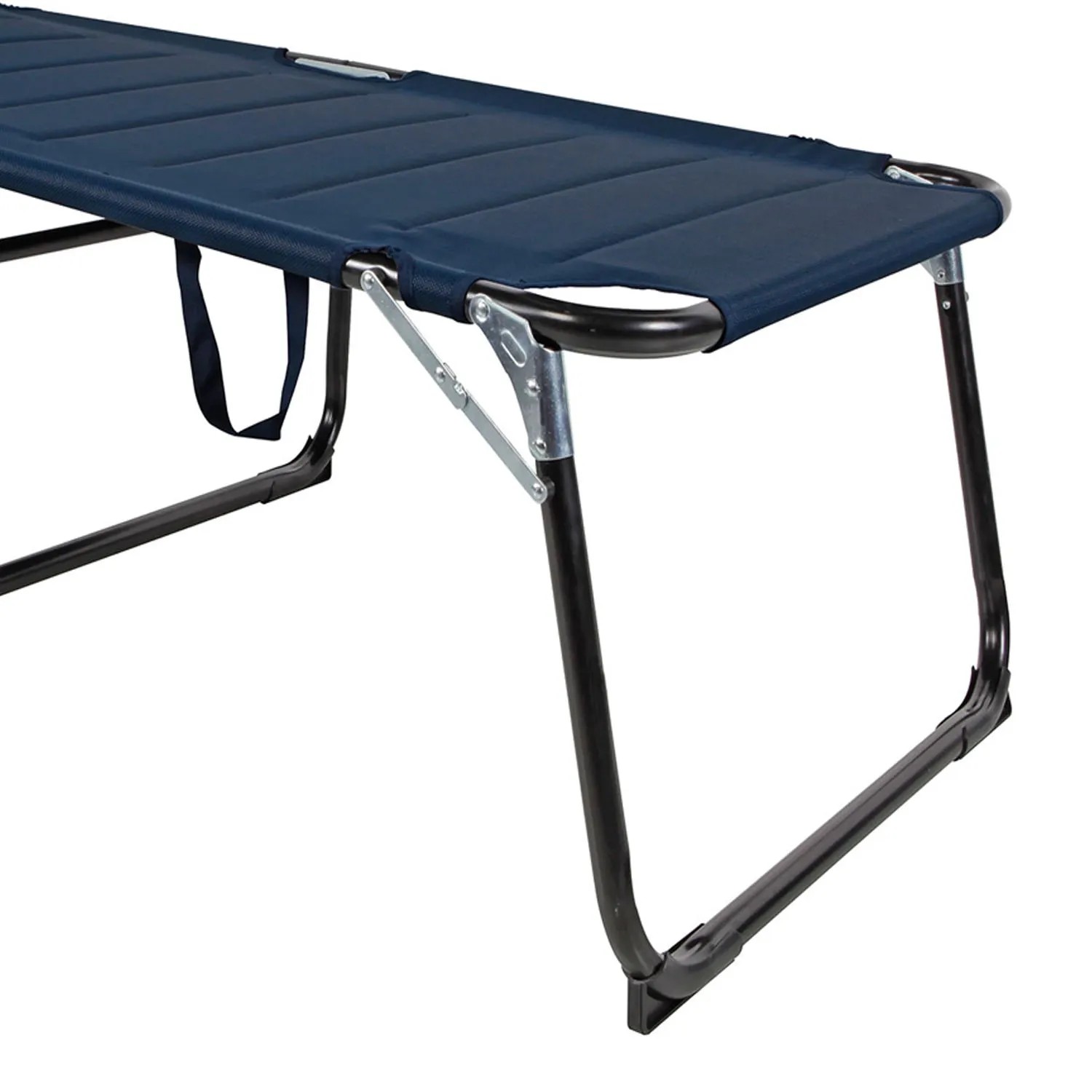 Detailansicht: Dunkelblaue Mojawo Gartenliege mit Aluminiumrahmen. Camping & Zubehör.