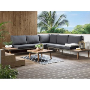 Dunkelgraues Beliani Lounge Set CORATO 257x257x80 mit Tisch und Polstern für den Garten.