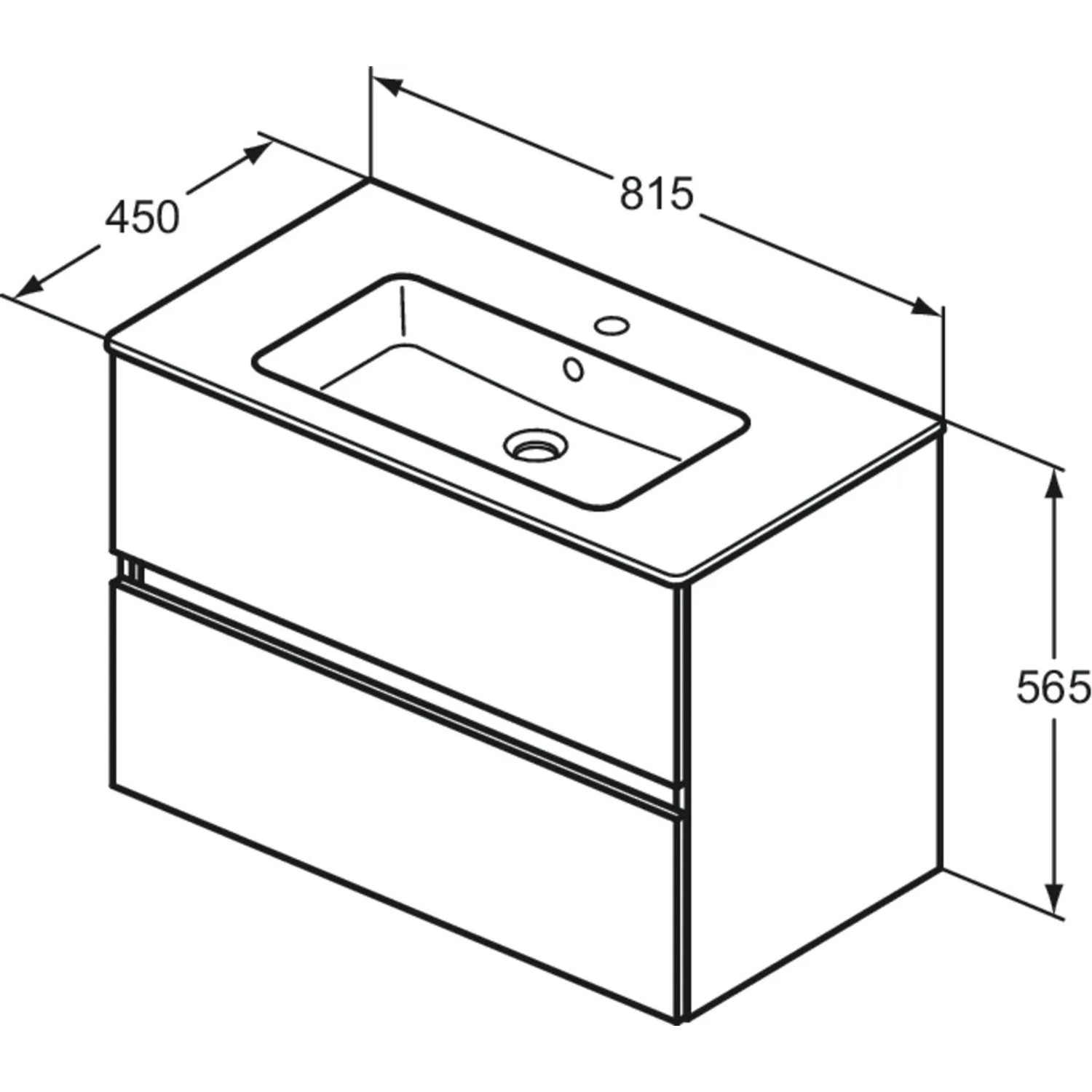 Ideal Standard Badmöbel-Set Eurovit+, Unterschrank und Waschtisch, 81 cm, Grau, mit Maßangaben.