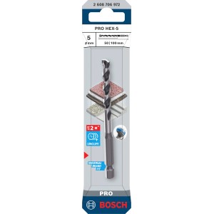 Bosch Pro Hex-5 Fliesenbohrer, 5 mm Durchmesser, Silber. Sechskantschaft für Bohrmaschine und Schrauber.