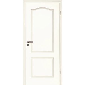 Weiße Zimmertür Brillant Classic mit zwei Füllungen und Türdrücker, Anschlag rechts.