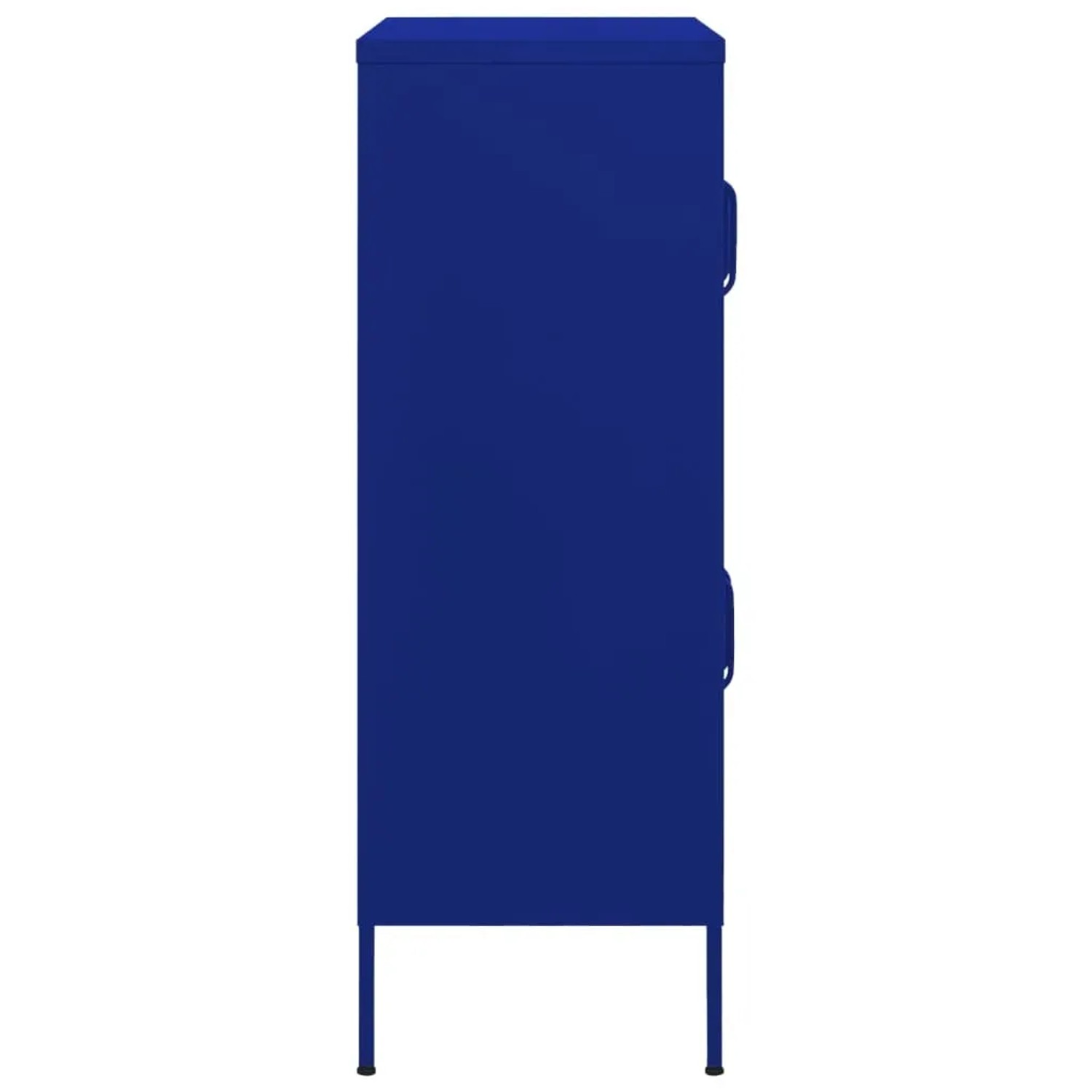 Marineblauer vidaXL Lagerschrank aus Stahl, 80x35x101,5 cm, mit 4 Türen und Füßen.