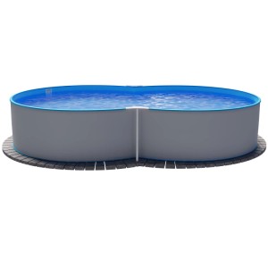 Summer Fun Stahlwandpool Calypso Achtform, 525x320x150cm, mit blauer Poolfolie und grauem Stahlwandbecken.