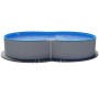 Summer Fun Stahlwandpool Calypso Achtform, 525x320x150cm, mit blauer Poolfolie und grauem Stahlwandbecken.