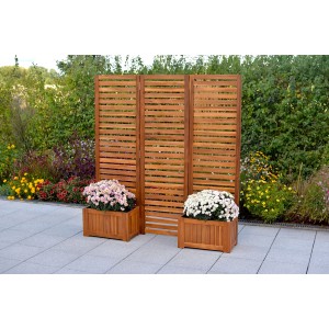 Merxx Sichtschutz mit 2 Blumenkästen aus geöltem Akazienholz, flexibel aufstellbar.