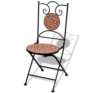 Klappbarer Bistrostuhl mit Terrakotta-Mosaik, 2er Set. Gartenstuhl mit Keramik-Sitzfläche.
