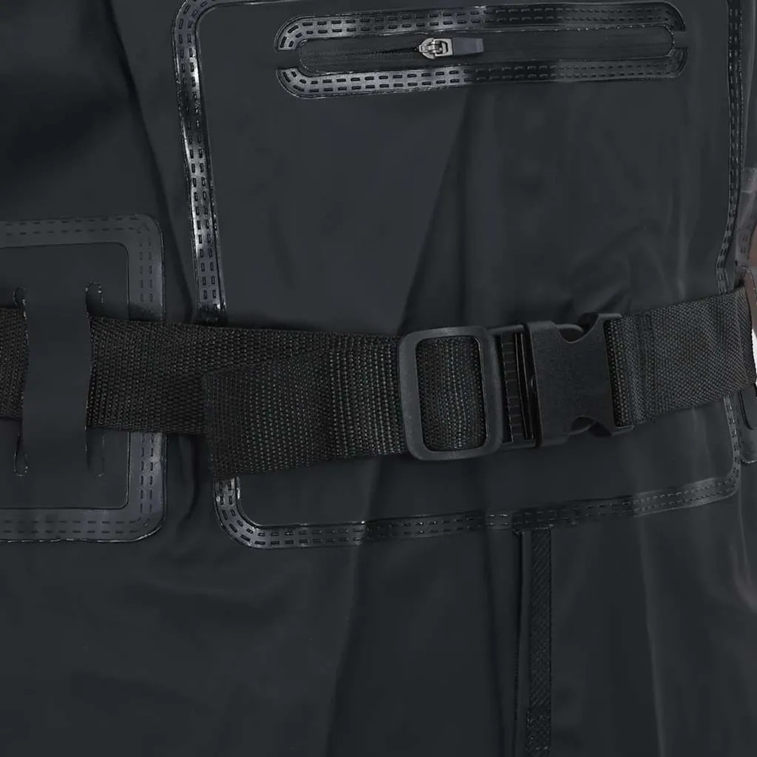 Schwarze vidaXL Wathose Größe 46 mit Gürtel, Details der Arbeitskleidung.