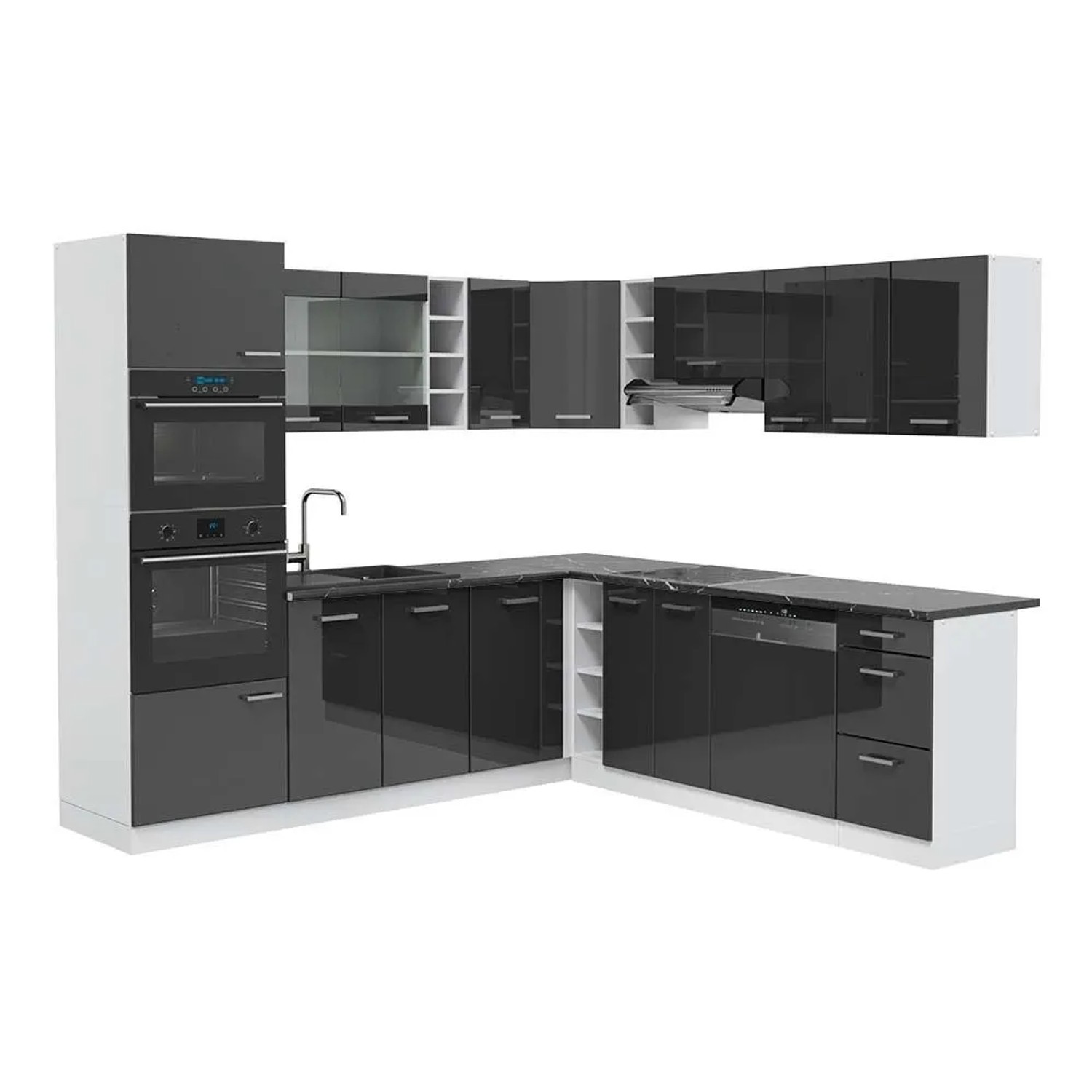 Vicco Eckküche R-Line Anthrazit Hochglanz/Weiß 247 x 82, AP Anthrazit