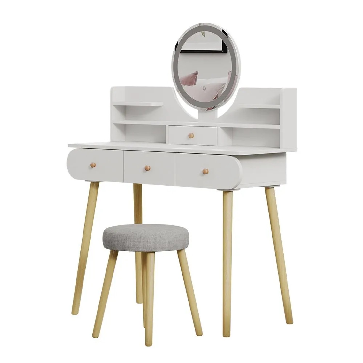 Vicco Schminktisch Edda Weiß 100 x 130 mit LED-Spiegel und Hocker