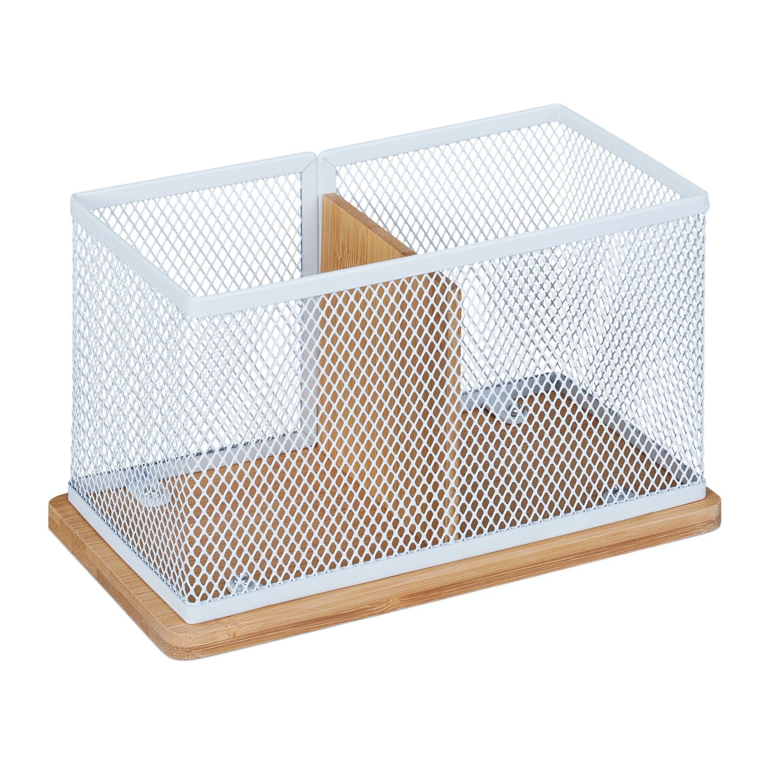 Relaxdays Stiftehalter Bambus Weiß Mit 2 Fächern 19 cm x 10 cm x 11 cm