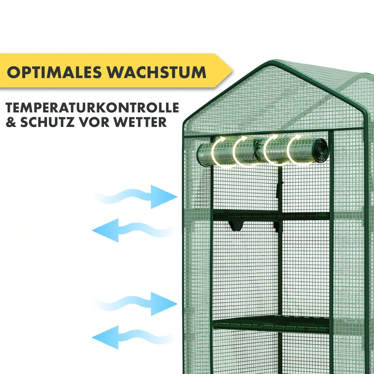 KARAT Gewächshaus Bloom mit 3 Ebenen, witterungsbeständig und in Gitteroptik.