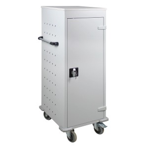 PROREGAL Notebookwagen mit 10 Fächern, lichtgrau, fahrbar, abschließbar, für Büro und Bildungseinrichtungen.