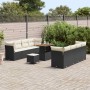 Schwarzes 11-tlg. vidaXL Garten-Sofa-Set aus Poly Rattan mit Tisch und Hockern.