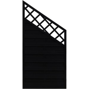 Anthrazitfarbenes Sichtschutzzaun-Element Country, lasiert, 180x120/90 cm, mit Riffelbrettern und Gitterornament.