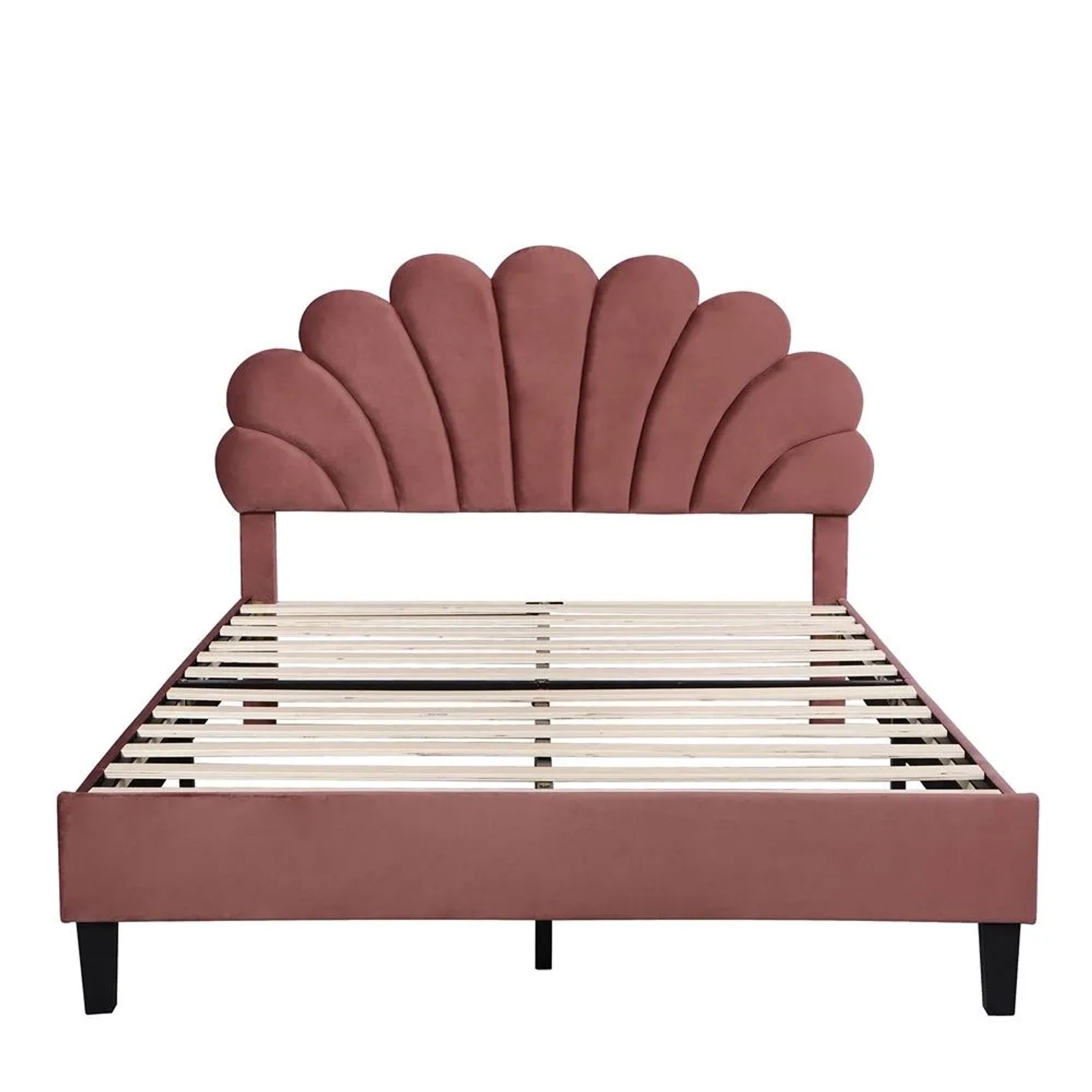 KOMHTOM Gepolstertes Doppelbett 140 x 200 Cm Mit Blumenförmigem Kopfteil Und Lattenrost  Erwachsenenbett  Jugendbett  Samt  Bohnenrot