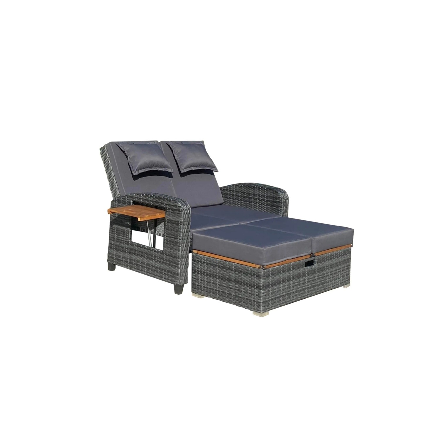 DELUKE Gartensofa OLIVIA Akazie Anthrazit Gartenliege Sonnenliege