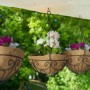 3er Set Relaxdays Blumenampeln aus Eisen und Kokosfaser, schwarz und natur, ca. 48 cm hoch.