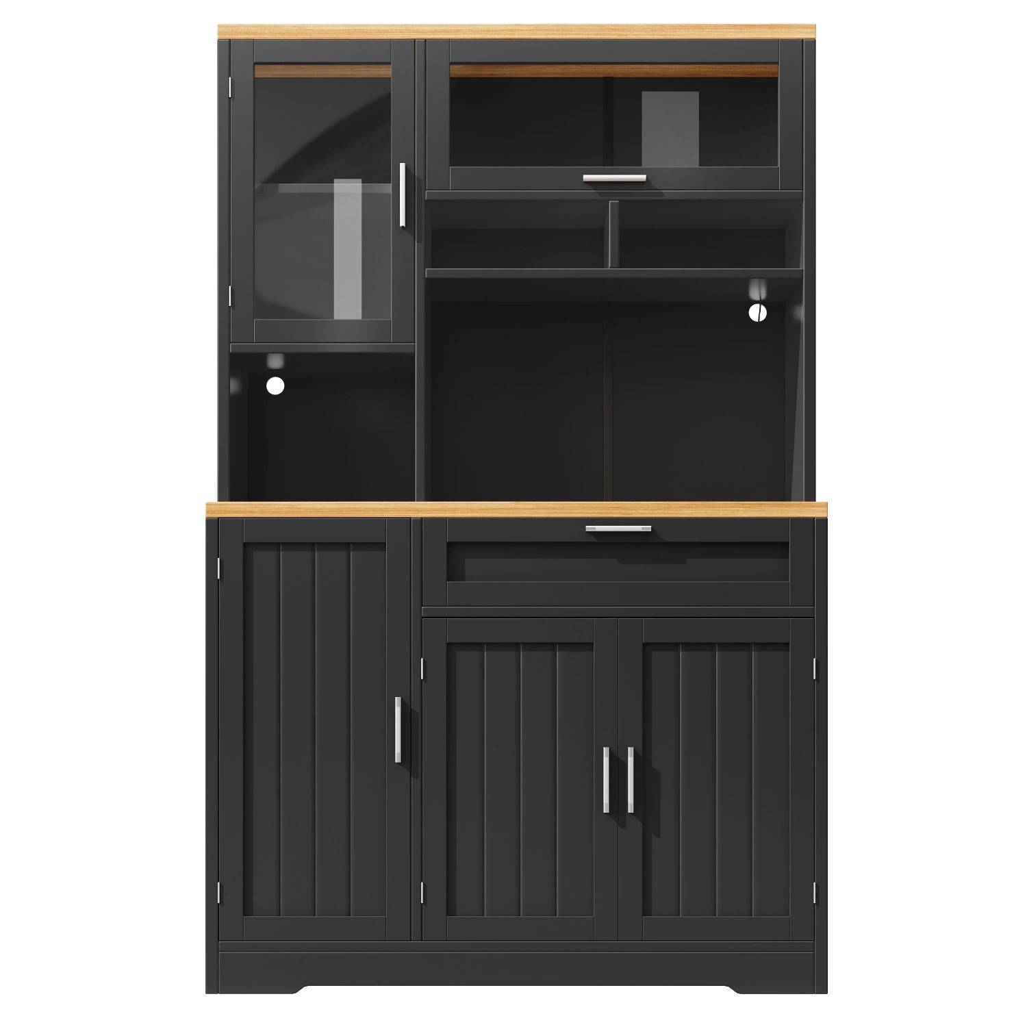 Merax Küchenschrank 104x40x180 cm Weiß Schwarz Vitrine LED Küche Wohnzimmer