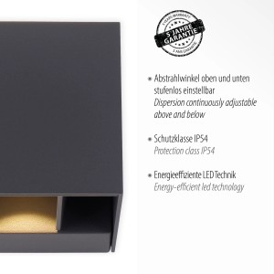Moderne, anthrazitfarbene Paul Neuhaus LED Wandleuchte Block für den Außenbereich.