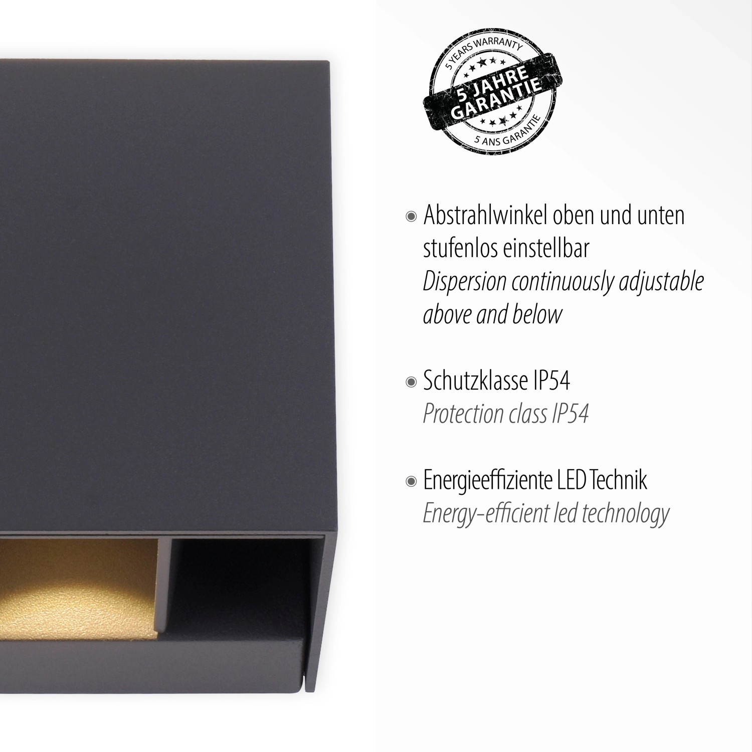 Moderne, anthrazitfarbene Paul Neuhaus LED Wandleuchte Block für den Außenbereich.