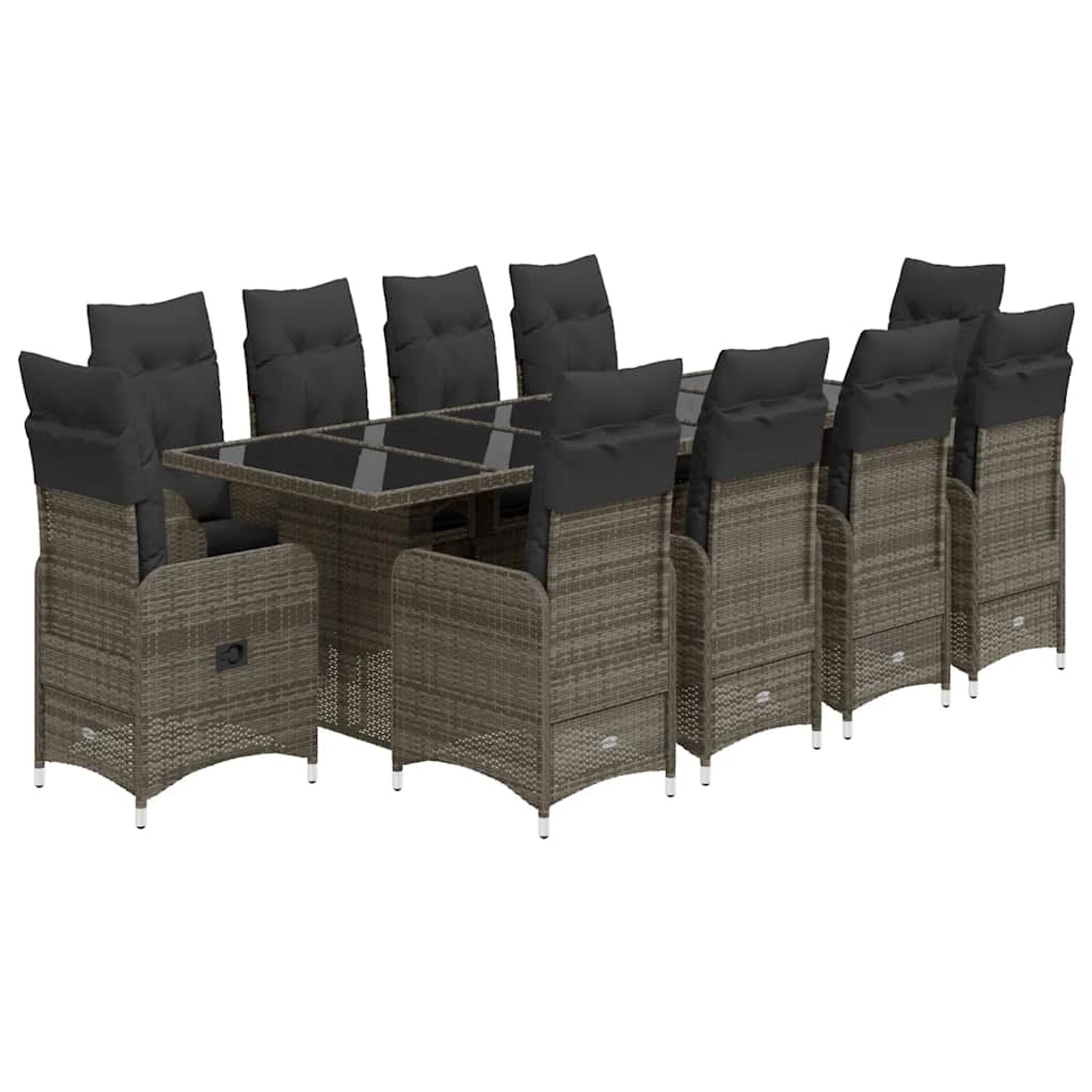 vidaXL 11-Tlg Garten-Bistro-Set mit Kissen Grau Poly Rattan 3277281