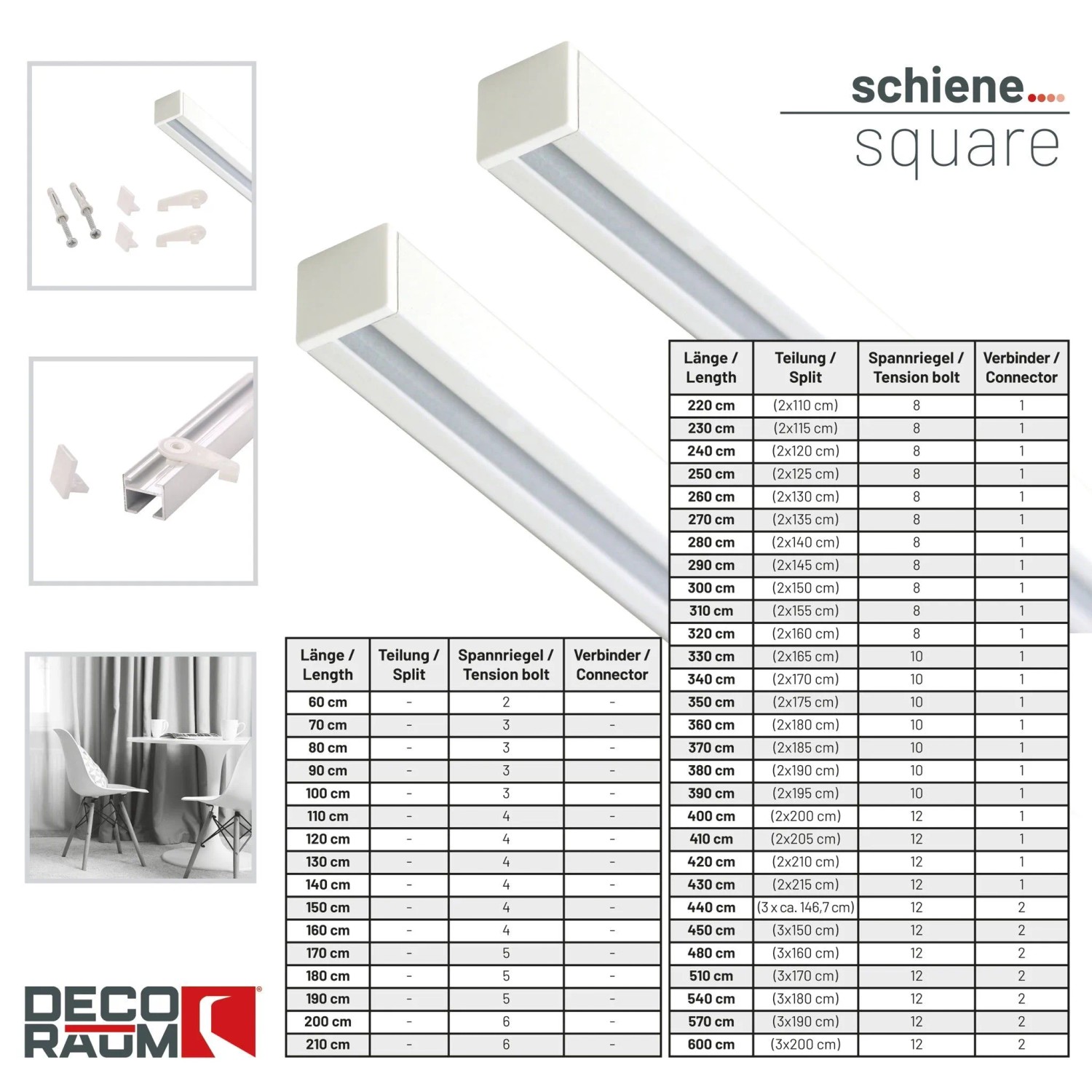 Deco-Raum Gardinenschiene nach Maß 1-Lauf Square Weiß 200cm_3