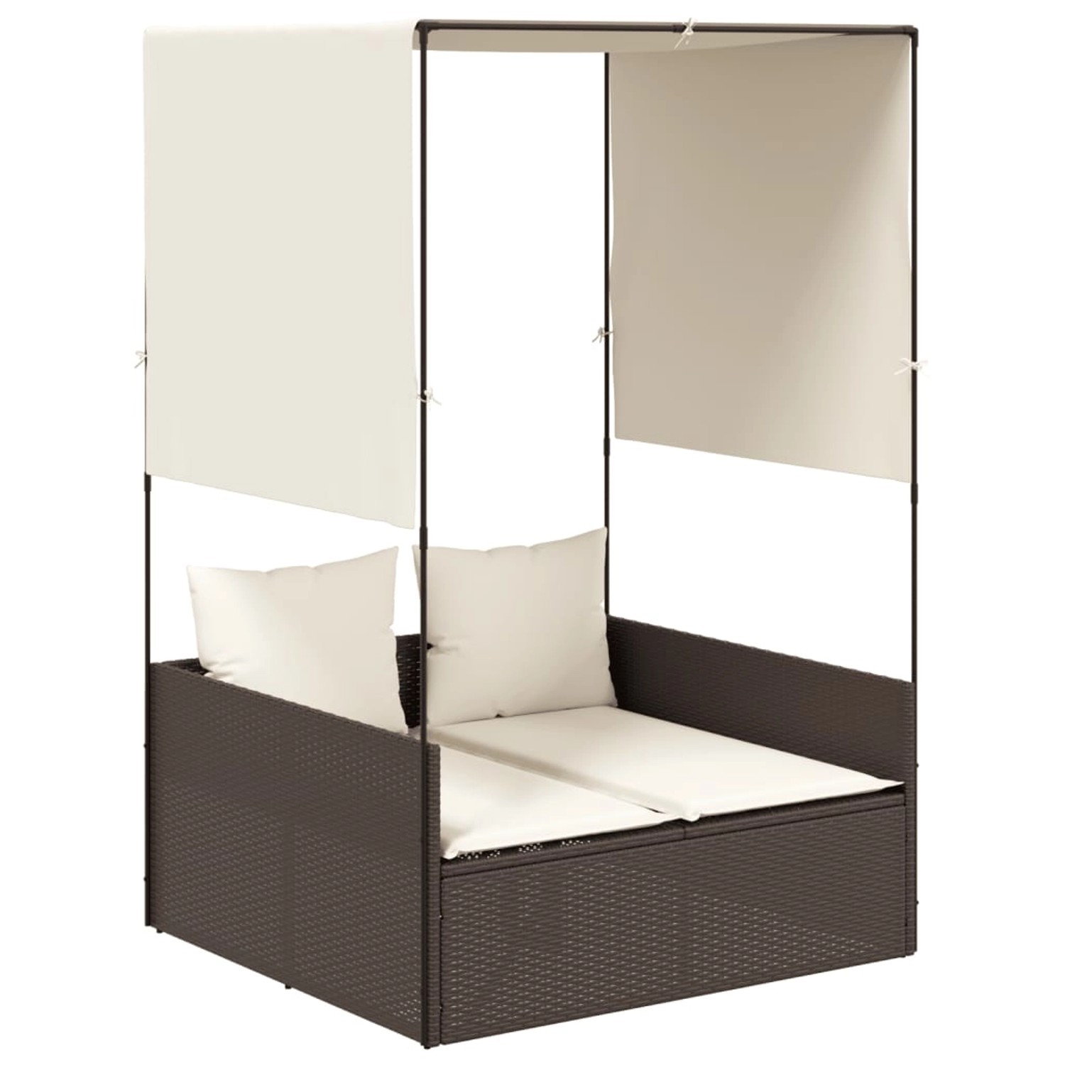 vidaXL Doppel-Sonnenliege mit Dach und Vorhängen Braun Poly Rattan 4002756 günstig online kaufen