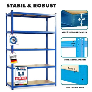 KARAT Schwerlastregal Lakota 2er Set Traglast bis 875 kg Blau 200 x 120 x 60 cm