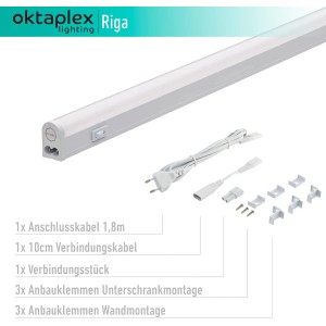 Oktaplex Riga LED Unterbauleuchte 84cm, warmweiß, mit Zubehör für die Küchenmontage.