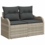Hellgraues vidaXL Garten-Sofa-Set aus Poly Rattan mit grauen Kissen für 2 Personen.