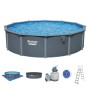 Bestway Hydrium Stahlwandpool Set Ø 549x132cm in Holzoptik mit Sandfilteranlage und Zubehör.