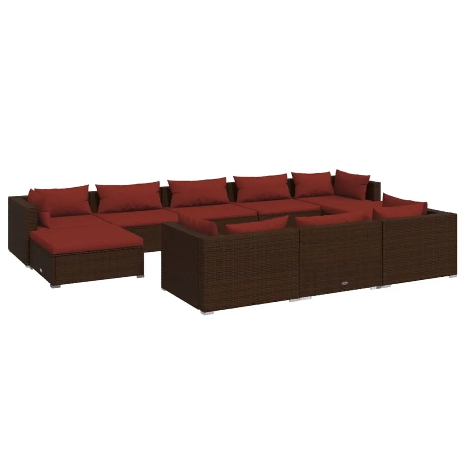 vidaXL 10-tlg Garten-Lounge-Set mit Kissen Braun Poly Rattan Modell 13