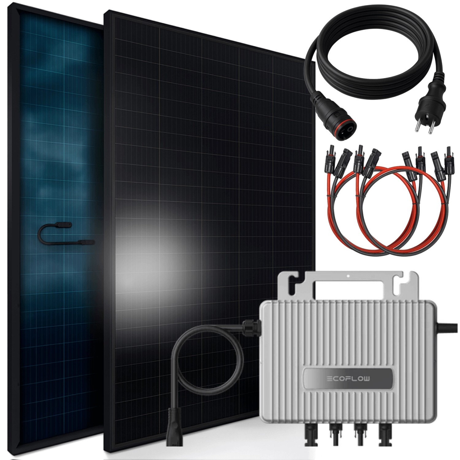 SUNNIVA Balkonkraftwerk 920 W mit EcoFlow 800 W Wechselrichter inkl.5m Kabel 2x 460 W Solarmodule Bifazial Fullblack Gla...