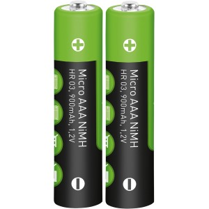 2er-Set grüne NiMH AAA Akkus, 900mAh, Micro Batterie für Taschenlampen.